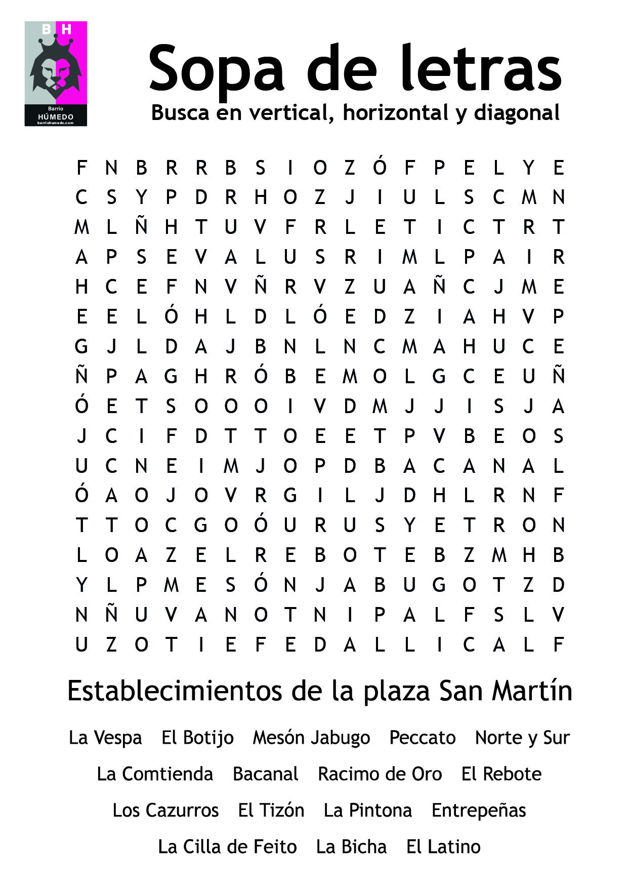 Sopa de letras. Plaza San Martín