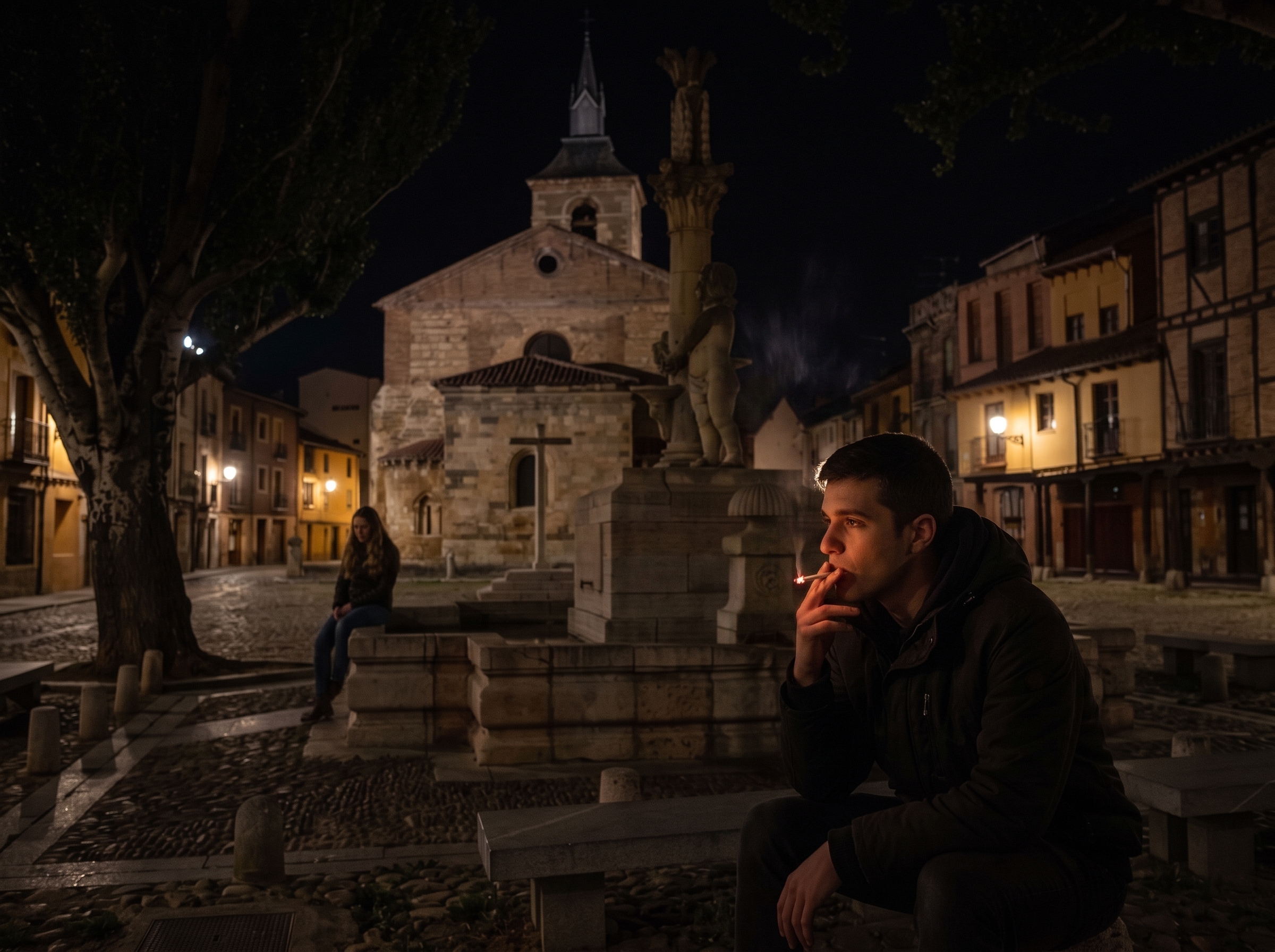 A la luz del cigarro en la preciosa plaza del Grano de León