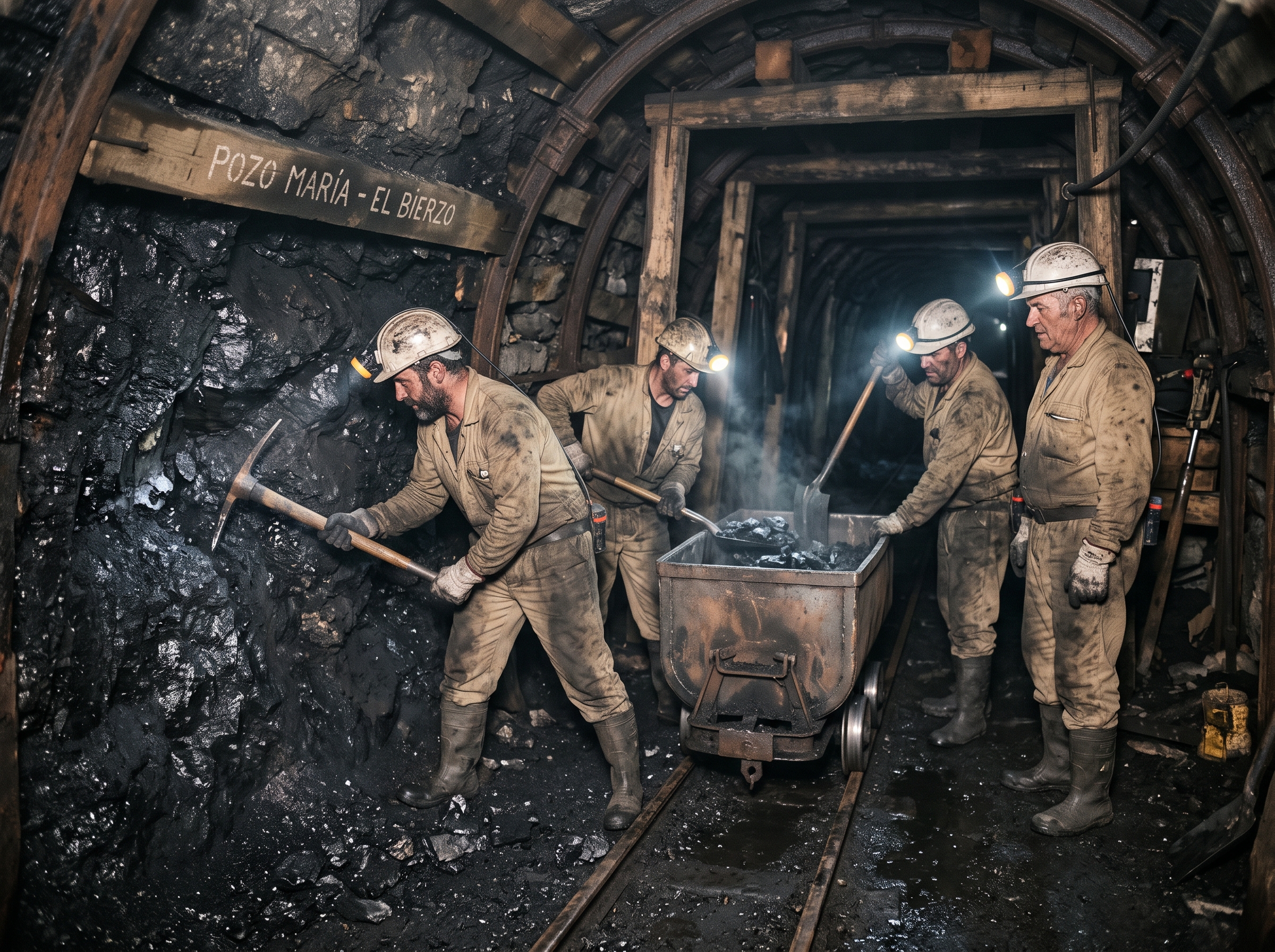 Mineros trabajando en una mina de carbón