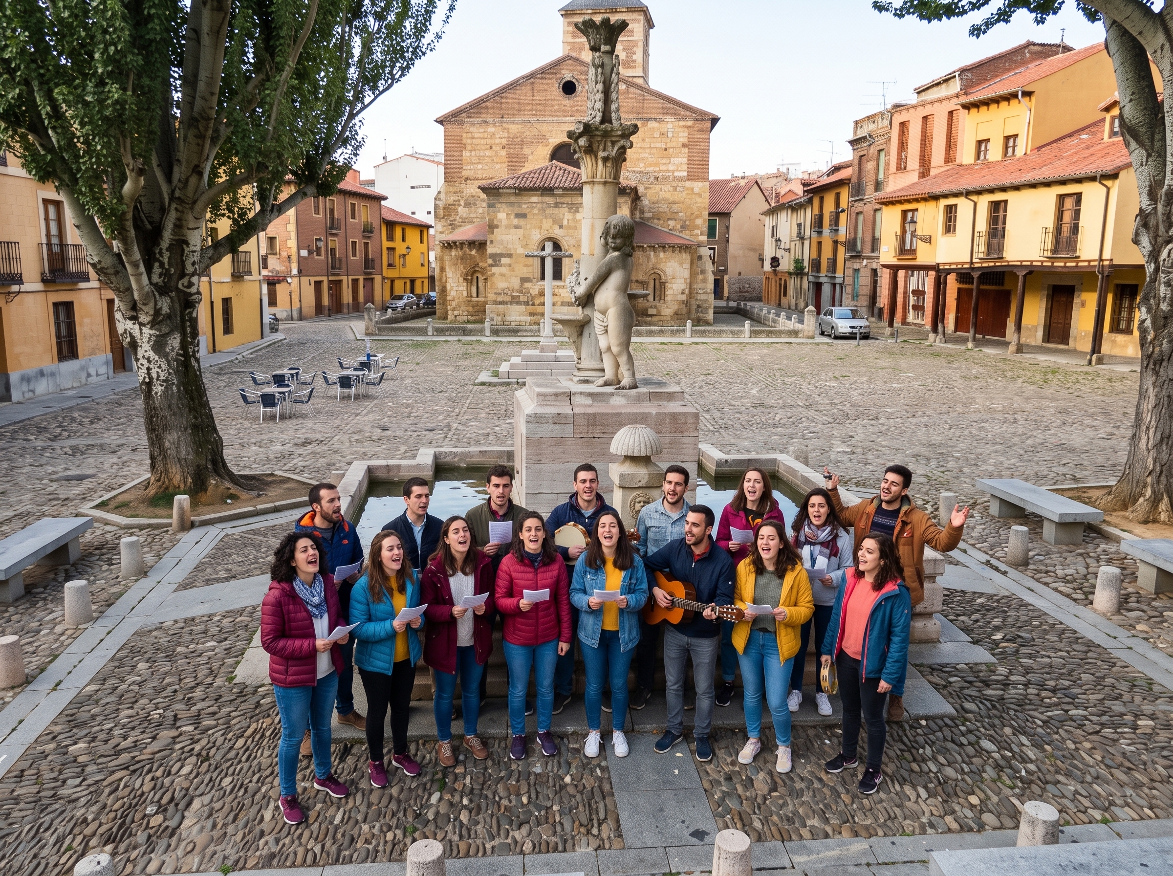 Grupo de jóvenes canta en la plaza del Grano todos somos de León
