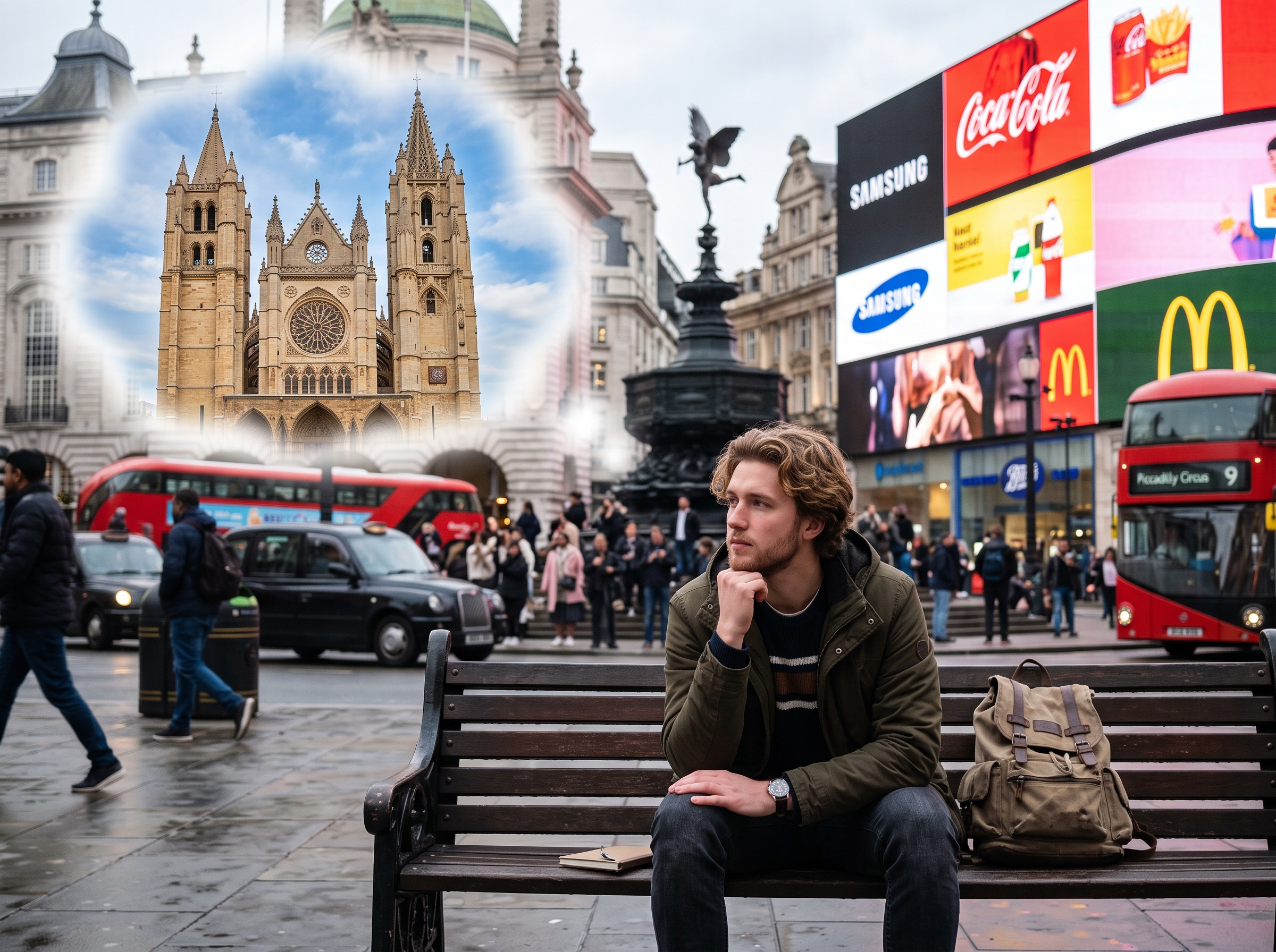 Recordando a León. Un joven en Picadilly Circus recuerda a su ciudad León