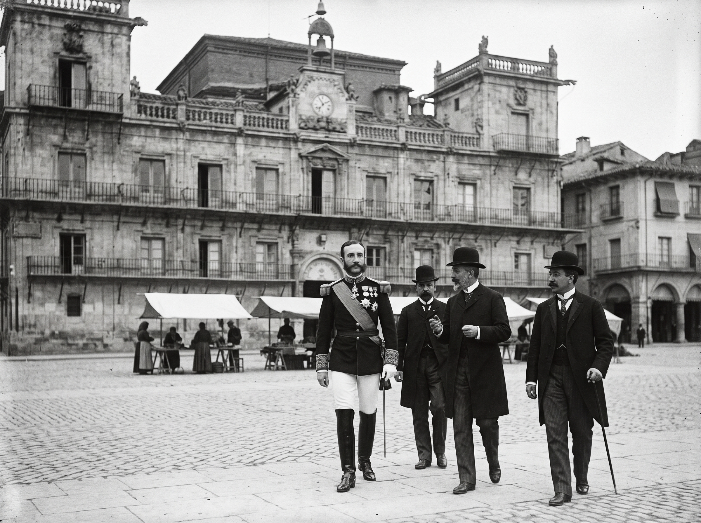 Alfonso XII pasea por la plaza Mayor de León