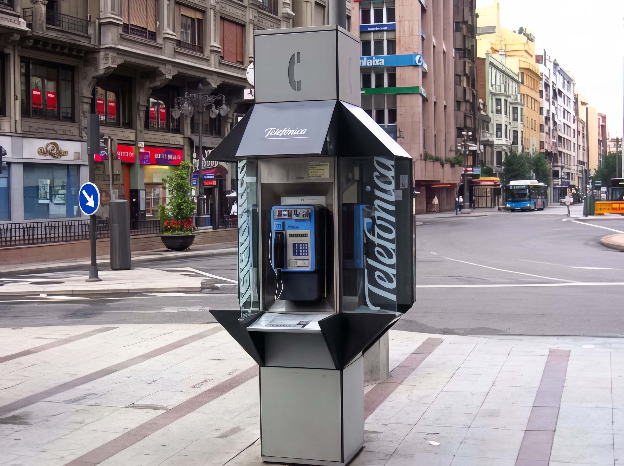 Cabina telefónica en la plaza de Santo Domingo de León.