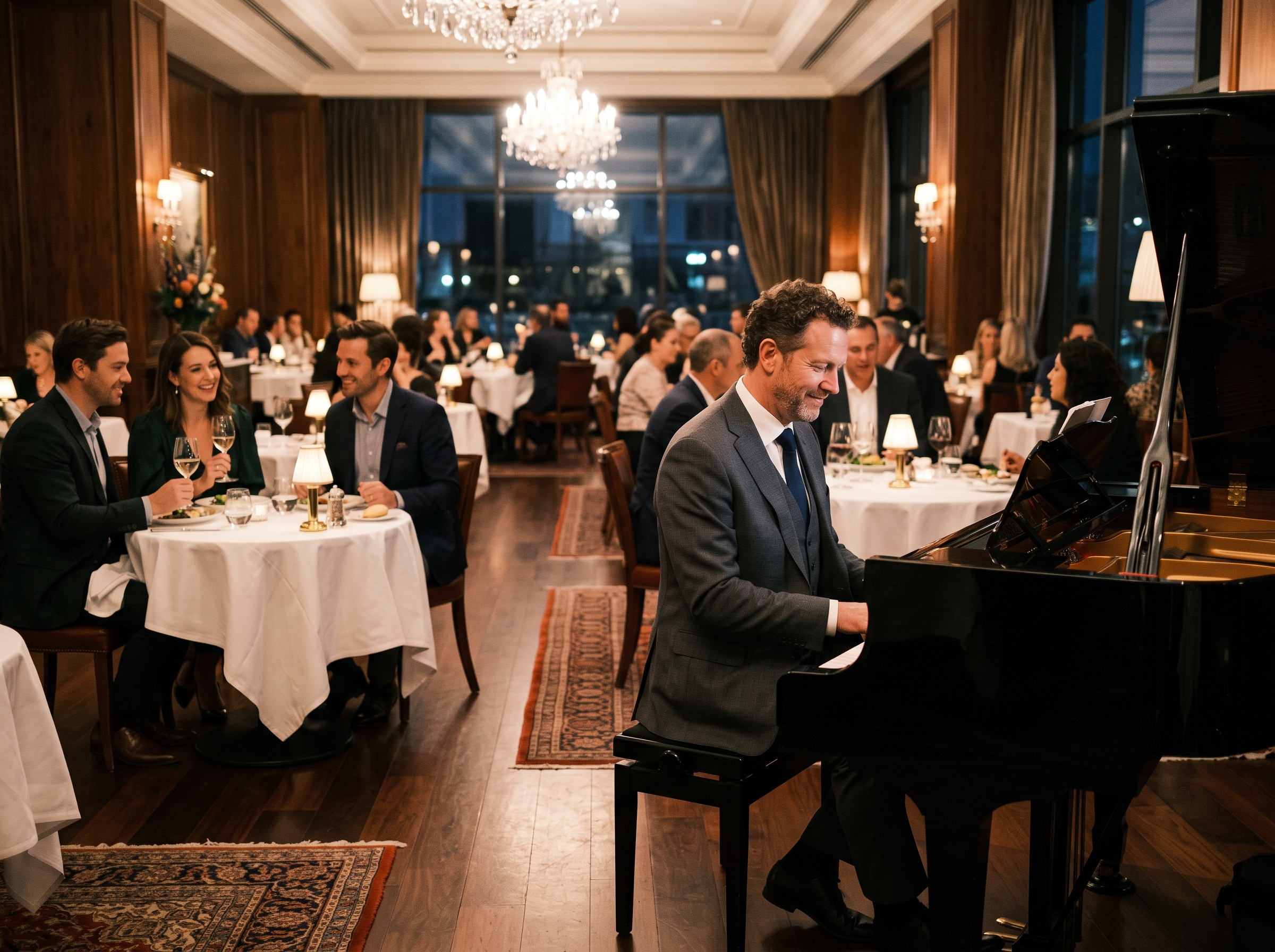 Un pianista anima una velada en un restaurante elegante
