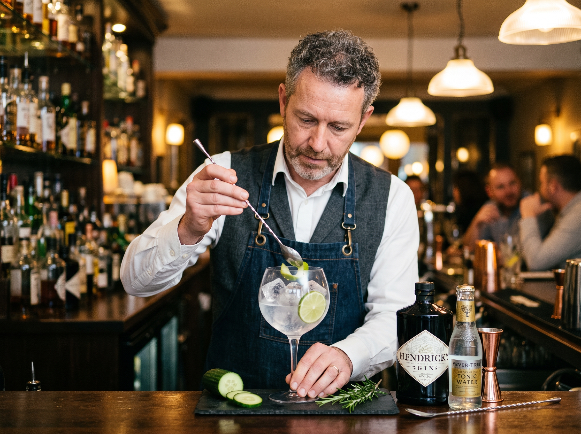 Un barman profesional prepara un buen gin-tonic