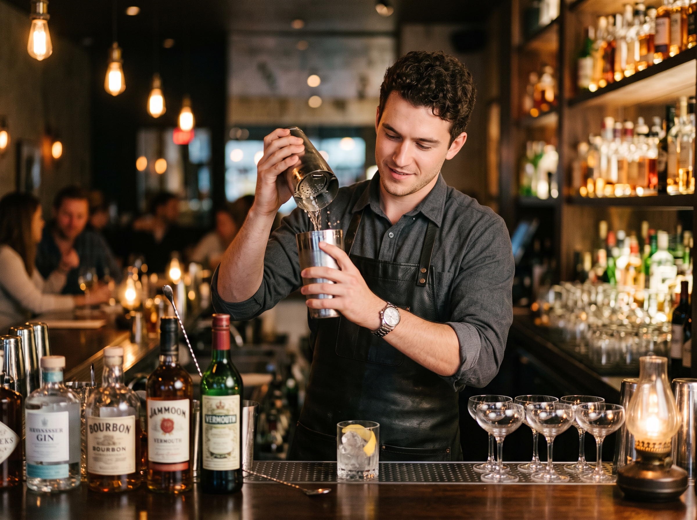 Un barman experto prepara un estupendo cóctel